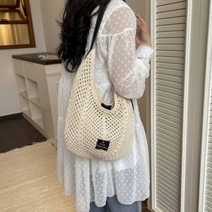 여름 밀짚 패턴 호보백 휴가 바캉스 비치 데일리 여성 숄더백