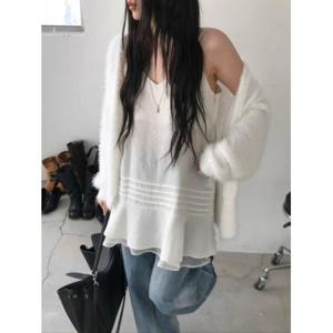 리블리즈 뷔스티에 레이어드 민소매 미니 끈나시원피스 슬리브리스 린넨 슬립 미니멈 프릴 쉬폰 이너원피스