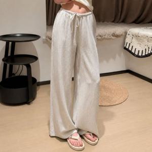 와이드 밴딩 팬츠 여성 린넨 터치 스트라이프 여름 시원한 롱팬츠 바지 쿨팬츠 데일리