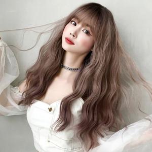 물결펌 긴머리 통가발(애쉬핑크)