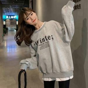 Winte 레이어드 루즈핏 여성 여자 그레이 기모 맨투맨 0421