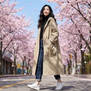 여성 간절기 봄 빅사이즈 야상 점퍼 후드 바람막이