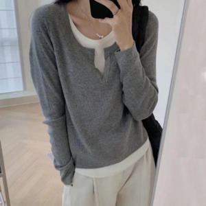 여자 슬림 앞트임 레이어드 스타일 베이직 긴팔 티셔츠 기모 맨투맨 후드티 레이스 나시
