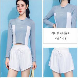 여성수영복 하이 웨이스트 밴딩 스포티 래쉬가드 수영복 모노키니 워터파크 휴양지 해변