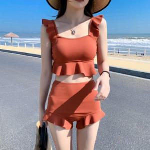 프릴 팬츠형 투피스 수영복 비키니 모노키니 래쉬가드 일체형 치마 세트