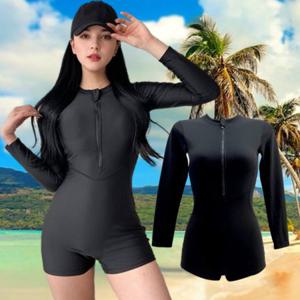 올블랙수영복 전신 집업 긴팔래쉬가드 여성래쉬가드 원피스 블랙지퍼수영복