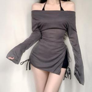 수영복 비치웨어 오프숄더 셔링 여성수영복 시스루 섹시 웨어 비치 세트 비키니 청순 바캉스룩 모노키니 원