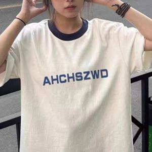 우먼즈 링거 오버핏 레터링 반팔티 MFNC040098 레이어드 나시 반팔티 티 박시 p 여성 캐릭터 티숙 면원피스
