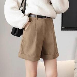 여성 골덴 데일리 하이웨스트 롤업 반바지 1P 핀턱 숏팬츠