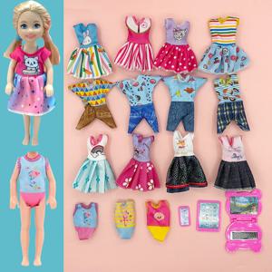 18Pcs 인형 의류 및 액세서리 5.3''/13cm 인형 8 패션 드레스 4 캐주얼 점프슈트 3 수영복 3 미니 노트북 아이템