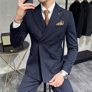 블레이저 조끼 바지 신랑 웨딩 남성 정장, 럭셔리 브랜드 패션, 스트라이프 남성 캐주얼 비즈니스 사무실 더블 브레스트 정장