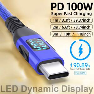 USB C to Type C LED 디스플레이 케이블 1M 2M 3M 고속 충전 케이블 나일론 편조 3A 5A 60W 100W 최대 고속 충전 아이폰 15 16용