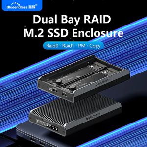 블루엔들리스 2베이 RAID M.2 SATA M.2 NVME SSD 케이스 알루미늄 듀얼 베이 NVMe RAID SSD 케이스 최대 16TB 지원 RAID0/1/PM 모드