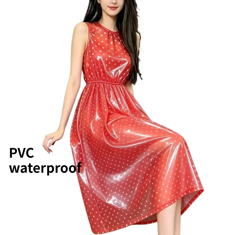투명 플라스틱 방수 조끼 드레스, PVC 민소매 섹시 나이트드레스, 플라스틱 필름 시스루 잠옷
