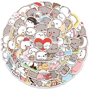 60 PCS 복숭아 새끼 고양이 귀여운 만화 낙서 스티커 수하물, 노트북, 휴대 전화, 물병 스티커 데칼