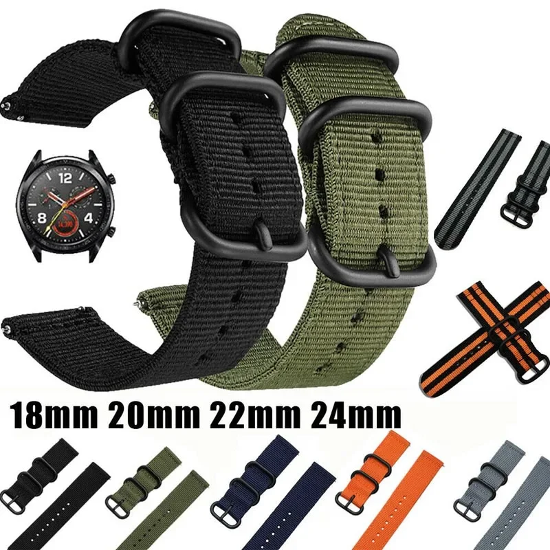 18mm 20mm 22mm 24mm 나일론 패브릭 시계 밴드 스포츠 스트랩 삼성 갤럭시 시계 3 밴드 밴드 Amazfit GTR GTS Huawei GT2