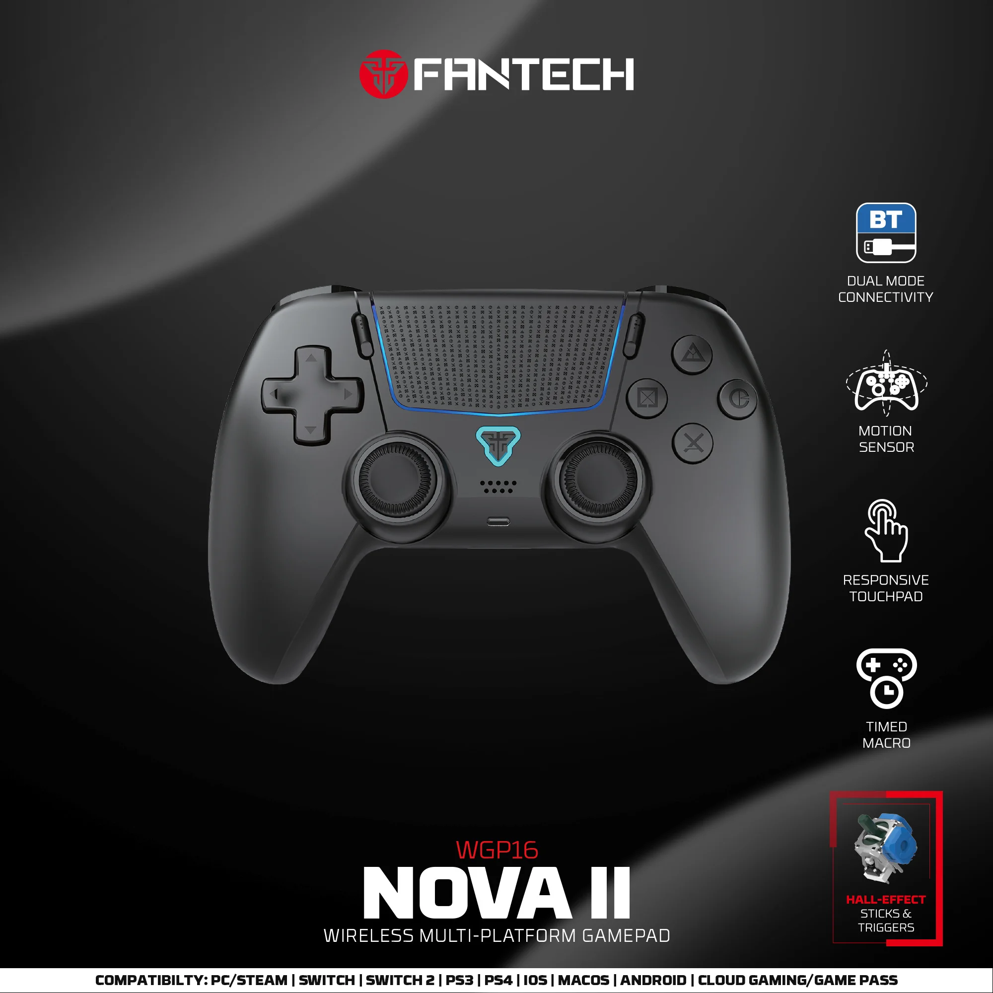 FANTECH NOVA II WGP16 무선 게임패드 자이로 센서 홀 조이스틱 및 PS4 NS2 유선 컨트롤러 게이머용 이펙트 트리거