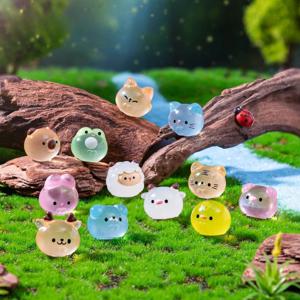 12개 발광 미니 레진 동물 개구리 호랑이 피규어 어둠 속에서 빛나는 미니어처 장식 요정 정원 액세서리