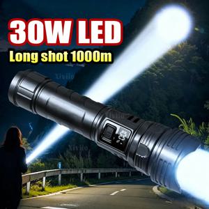 높은 전력 LED 손전등 Type-C 충전식 토치 장거리 1000M 방수 Handlamp 야외 캠핑 낚시 랜턴