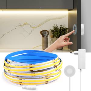 터치 조광기 및 핸드 스윕 유도 스위치 유연한 COB LED 스트립 조명 12V 320 LED/M LED 조명 테이프 침실 주방 조명