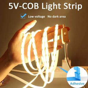 USB LED 스트립 조명 5V 320LED/M 따뜻한 흰색 COB LED 스트립 유연한 램프 테이프 DIY TV 거울 백라이트 주방 조명
