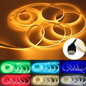 5V USB COB 램프 스트립 320LED/M 화이트/레드/핑크/아이스 블루/옐로우 캐비닛 라이트 램프 TV 백라이트 유연한 리본 로프 LED 스트립