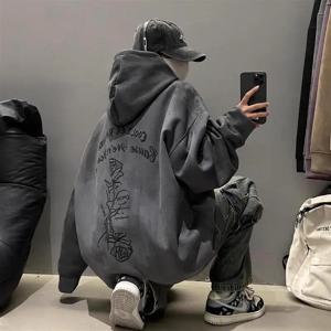 헤비웨이트 스웨이드 후드티 남성 루즈핏 가을 겨울 아메리칸 레트로 플리스 안감 패션 브랜드 커플 자켓