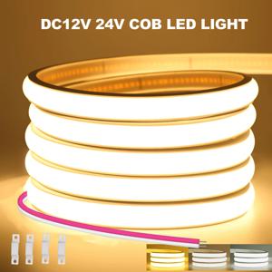 12V 24V COB LED 네온 스트립 라이트 방수 리본 테이프 2핀 와이어 웜 내추럴 화이트 320LEDs/M 유연한 홈데코 0.5m 1m 2m 5m