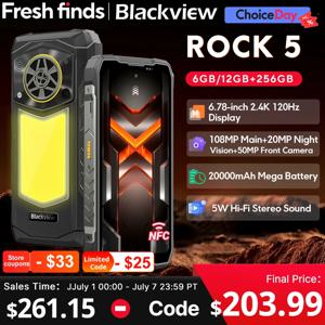【월드 프리미어】블랙뷰 ROCK 5 러기드폰 6.78인치 2.4K 120Hz 디스플레이 캠핑 랜턴 108MP 카메라 NFC 20000mAh 휴대폰