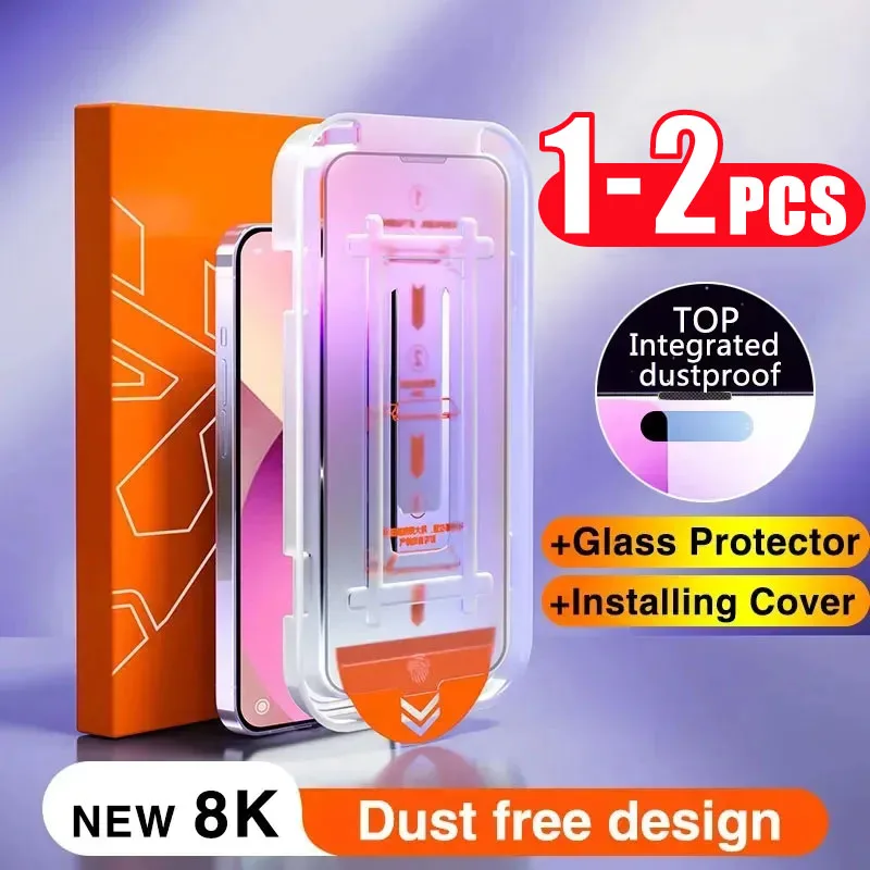 1-2pcs 8K 소유 성 코팅 iPhone 13 11 12 14 Pro Max Mini X XR 15 Anti Spy Glass 용 먼지 방지 설치 화면 보호기