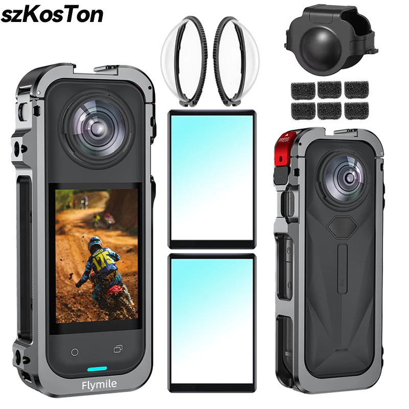 Insta360 X5 카메라 프레임 용 알루미늄 보호 케이스 실리콘 렌즈 커버가있는 토끼 케이지 Insta 360 X5 액세서리 용 콜드 슈