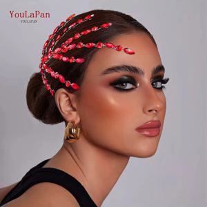 YouLaPan 다채로운 라인 석 머리 장식 신부 웨딩 헤드 피스 신부 들러리 헤어 액세서리 수제 머리띠 반짝 이는 Hairwear HP902