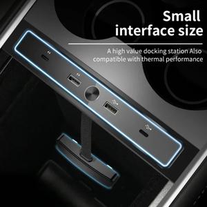 테슬라 모델 3 Y용 도킹 스테이션 2 in 4 퀵 차저 27W 확장 컨버터 차량용 지능형 USB 허브 센터 콘솔 어댑터
