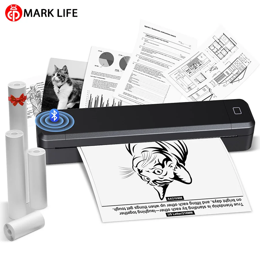 Marklife A4 열전사 프린터 휴대용 블루투스 프린터 PDF 사진 문서 인쇄 기계 사무용 홈 스쿨 X8