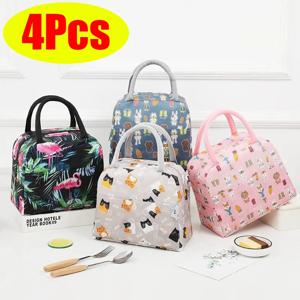 점심 가방 단열 만화 귀여운 고양이 인쇄 도시락 주머니 대용량 피크닉 방수 어린이 학교 도시락 가방