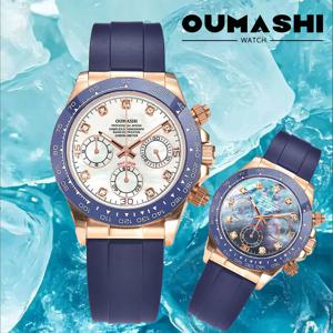 39mm 로즈 골드 남성용 손목시계 VK63 무브먼트 크로노그래프 사파이어 글래스 러버 스트랩 비즈니스 남성용 맞춤형 시계