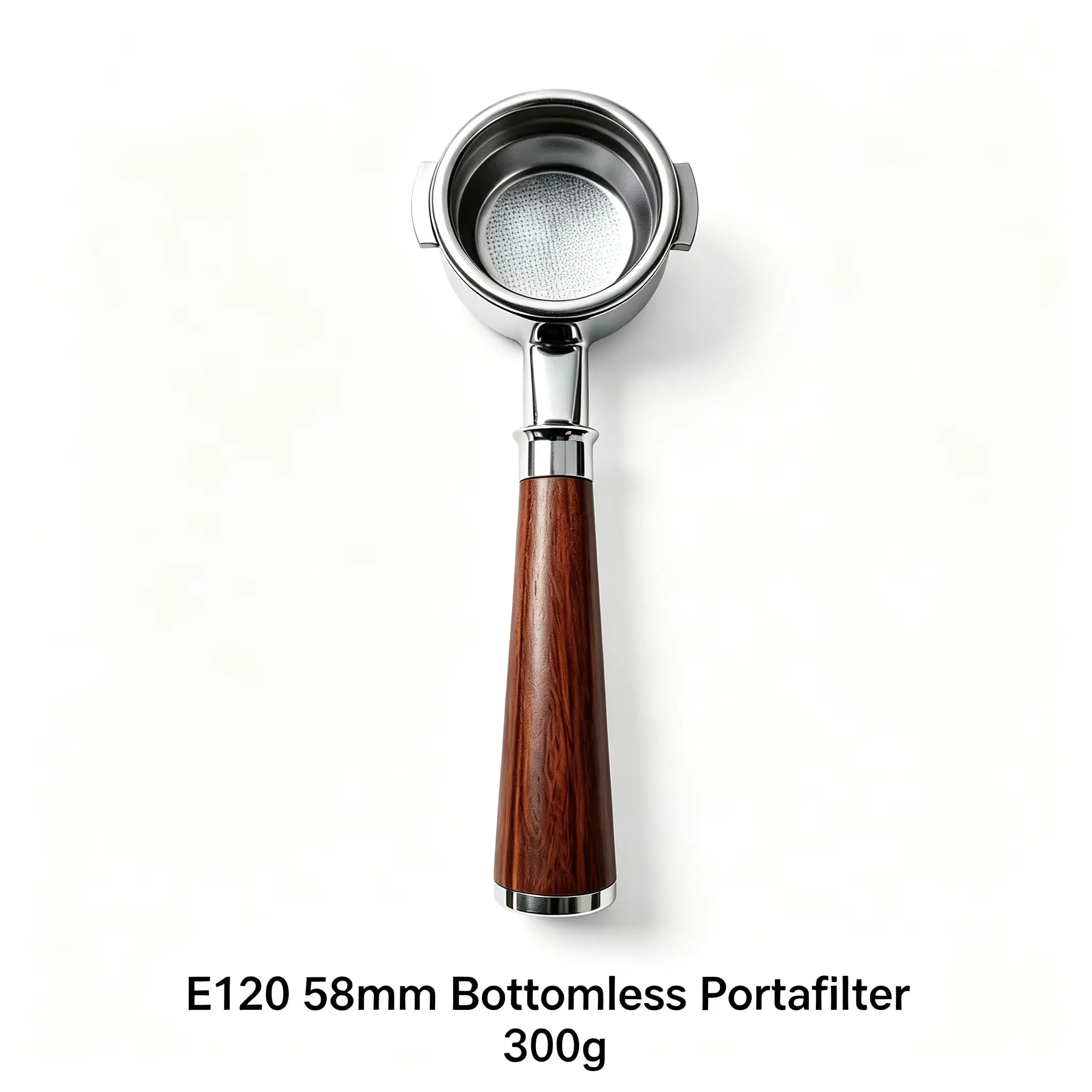 CAFOVO E120-58 58MM 바텀리스 포터필터 304 스테인리스 스틸 월넛 핸들 300g CAFOVO E120 커피 머신에만 적용 가능