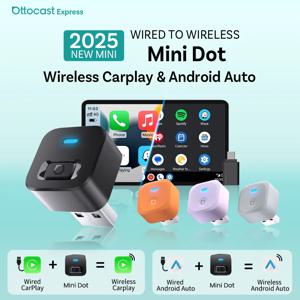 Ottocast 미니닷 익스프레스 2 in 1 무선 카플레이 안드로이드 오토 어댑터 플러그 플레이 빠른 연결 USB 동글 (벤츠 아우디 토요타용)