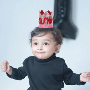딸기 첫 번째 생일 왕관 모자 아기 소녀용 가볍고 편안한 1년 생일 파티 모자 사진 소품