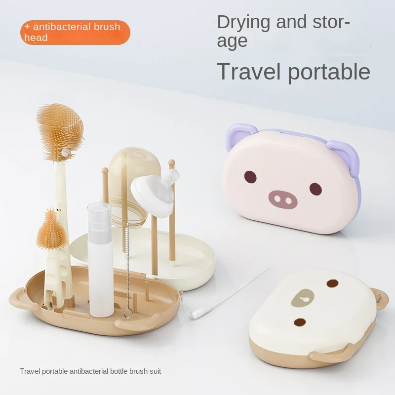 휴대용 실리콘 젖병 브러시 세트, 아기 특수 세척 젖병 보관함, 젖병 청소, 1 세트