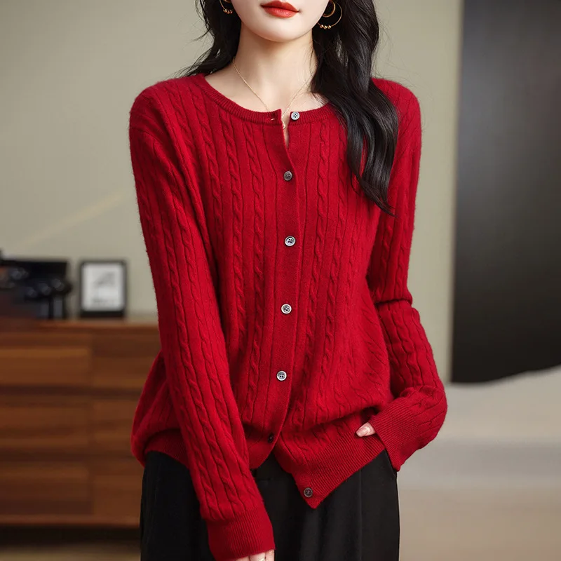 여성 가디건 봄 가을 겨울 긴팔 니트 스웨터 O넥 두꺼운 따뜻한 패션 한국 가디건 슬림핏 탑 2026