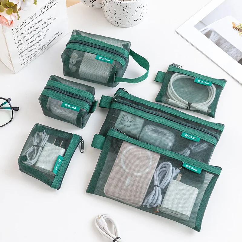 6pcs 투명 메쉬 보관 가방, 데이터 케이블 디지털 가방 동전 지갑 카드 키 버스 카드 헤드폰 가방 충전 헤드 가방