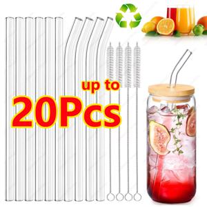 20-1Pcs 친환경 유리 빨대 재사용 가능한 마시는 금속 빨대 브러쉬 스무디 밀크 쉐이크 칵테일 파티 바 액세서리