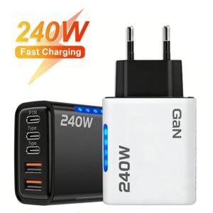 240W GaN USB C 충전기 5 in 1 고속 충전 휴대폰 충전기 전원 어댑터 (아이폰, 삼성, 샤오미 타입 C) EU/US 플러그 벽면 충전기