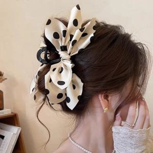 1/2 세트 컬러 물방울 무늬 상어 클립 다층 리본 헤어 클립 우아한 패션 기품 소녀 헤어 클립 머리 장식