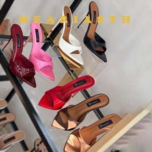 12/10cm 뾰족한 오픈 발가락 하이힐 신발 여성 여름 OutsideSlipper 파티 스틸레토 럭셔리 디자이너 특허 가죽 여성 샌들