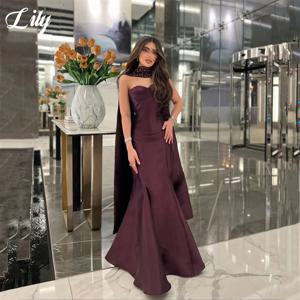 여성을위한 릴리 퍼플 스테인 파티 드레스 Sweetheart فساتين السهرة Strapless Evening Dress with Beading Customized