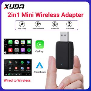 2026 신형 유선 CarPlay 및 Android Auto를 무선으로 바꾸는 2 in 1 미니 어댑터 5GHz WiFi5 (99% 오리지널 유선 CarPlay/Auto 차량용)