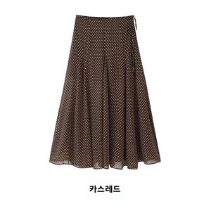 KASLEAD 새로운 여성 패션 심플 폴카 도트 미디 스커트 A-라인 스탠다드 핏 폴리에스테르 섬유 봄 시즌 여성용 스커트