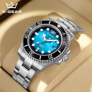 X-GEAR  새로운 패션 비즈니스 남성용 오토매틱 기계식 시계 방수 스테인리스 스틸 시계줄